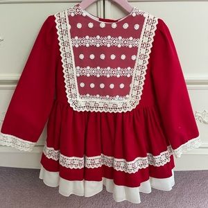 Miranda size 3T red & ivory lace trim dress